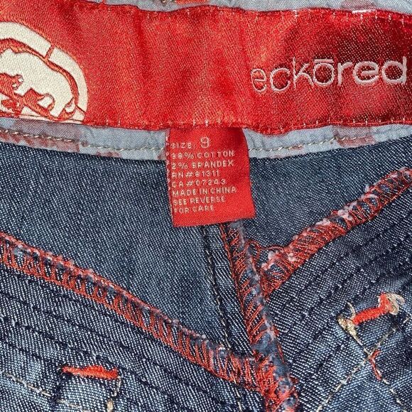 Vintage ECKO Red Flare Jeans Embroidered Logo Size 9 - Picture 15 of 16